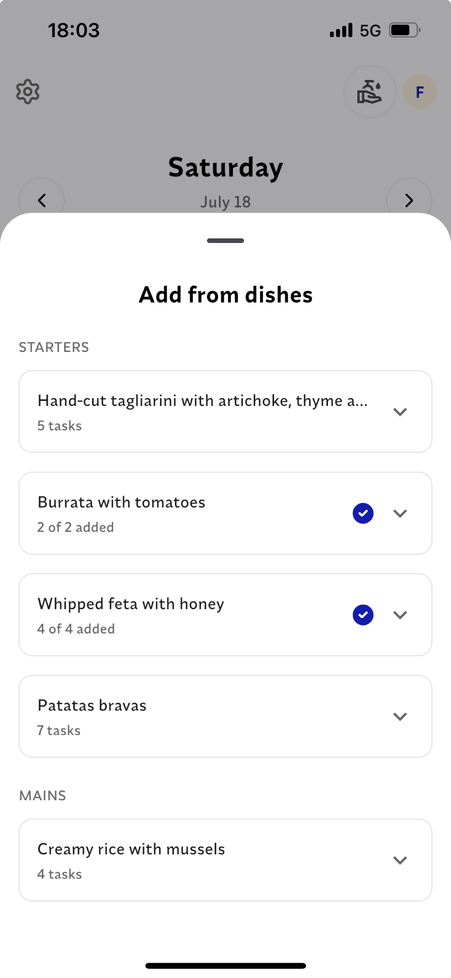 Recipe to daily prep screen