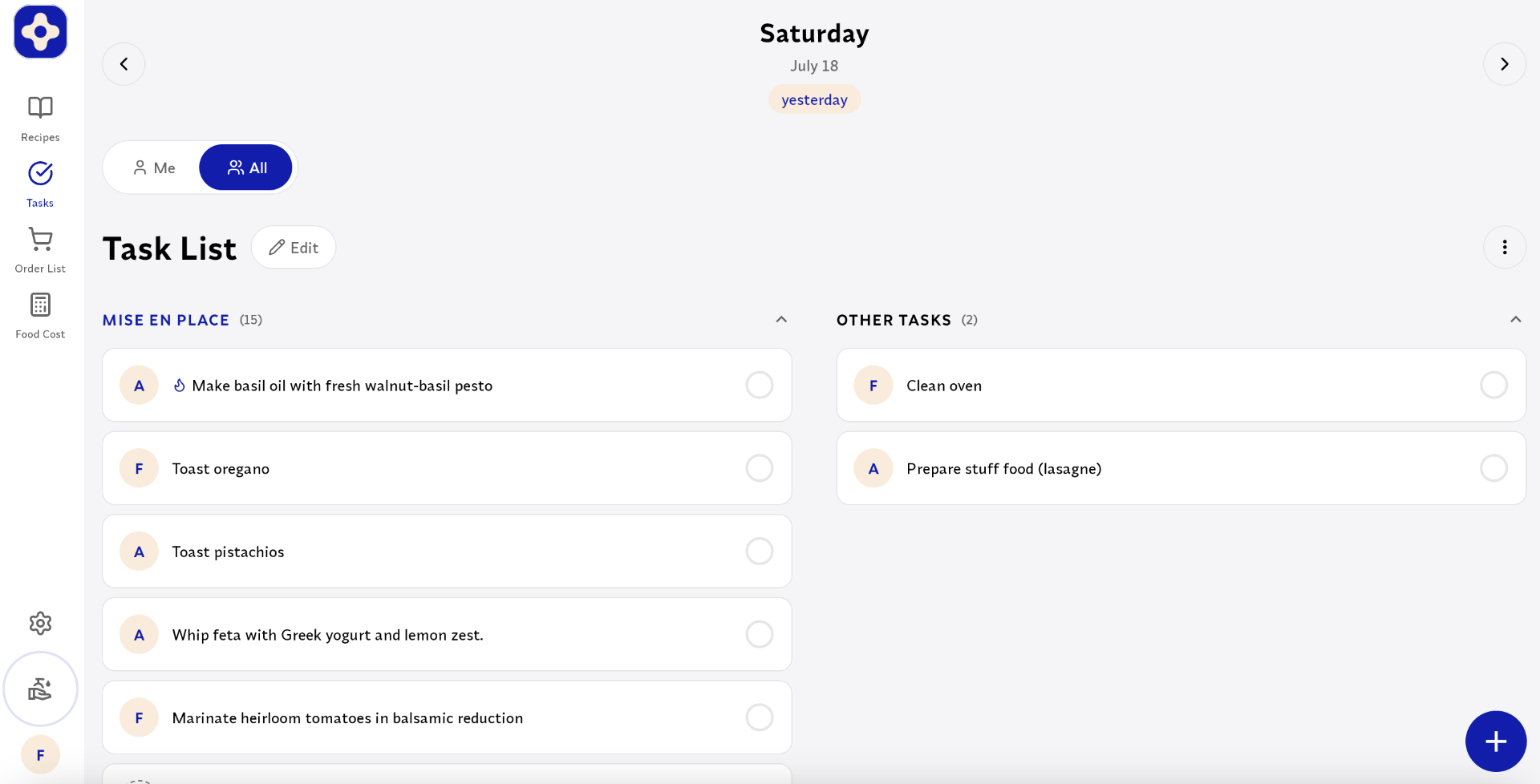 Task list overview